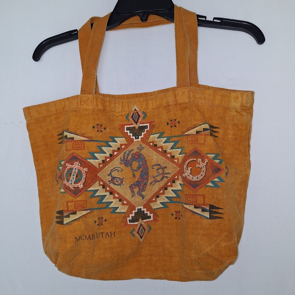 Vintage Retro VTG Boho Bohemian Southwestern Kokopelli Canvas Tote Bag Large